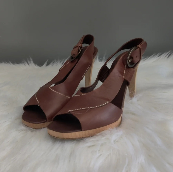 Joie Brown Leather Buckle Stilettos - Picture 2 of 8